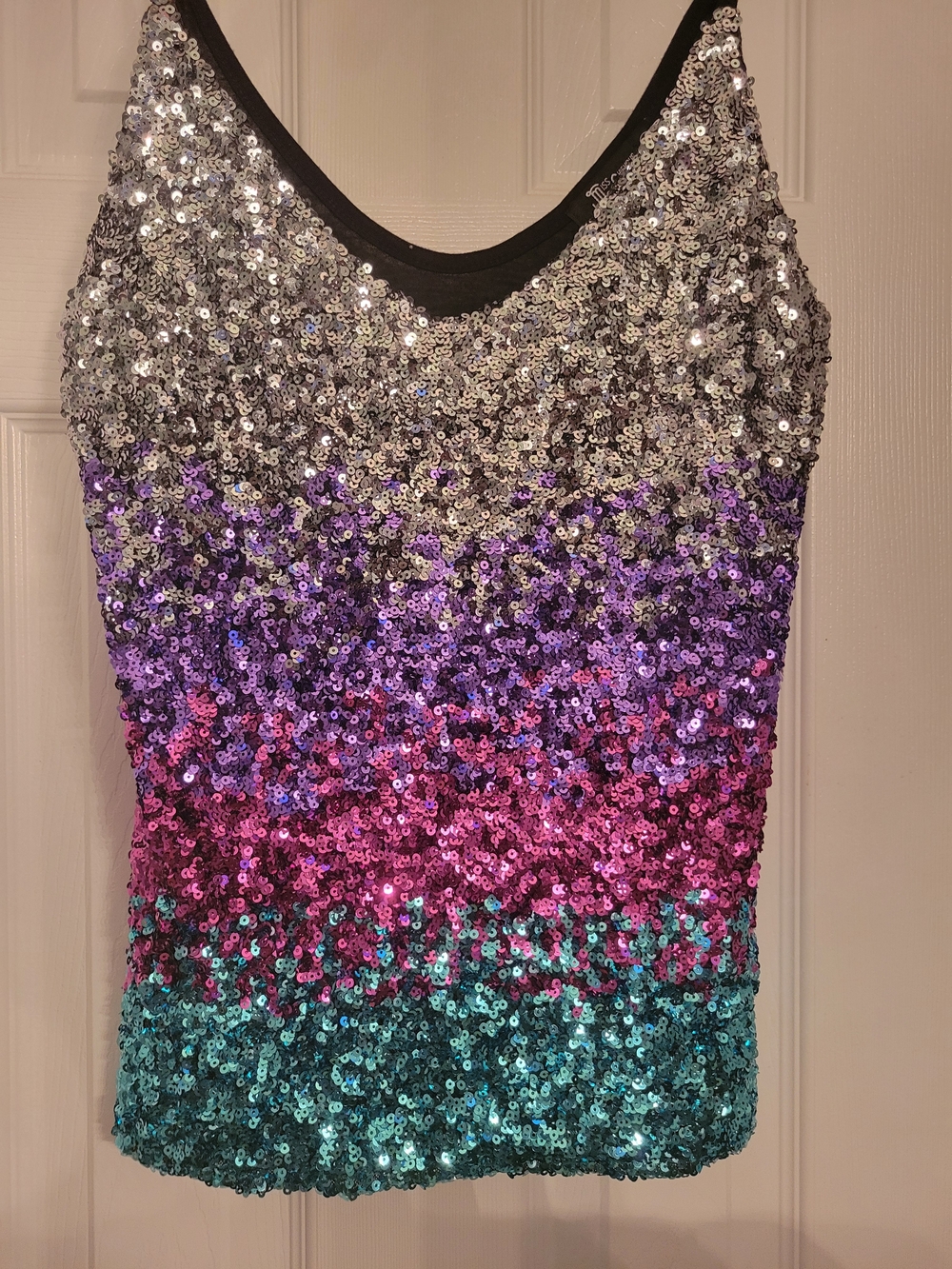 Miss Chievous Silver, Purple, Pink & Teal Sequin Scoop Tank